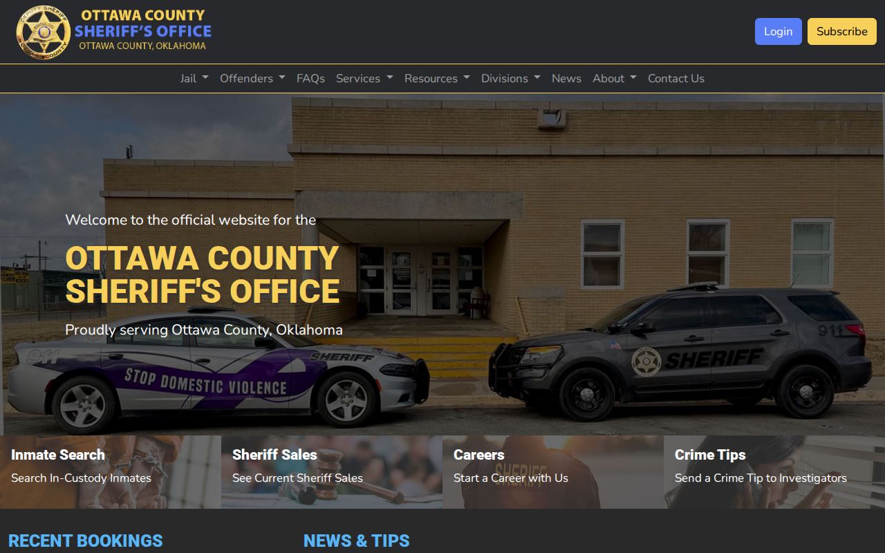 Ottawa County active warrant records Sheriff home page with Most Wanted link