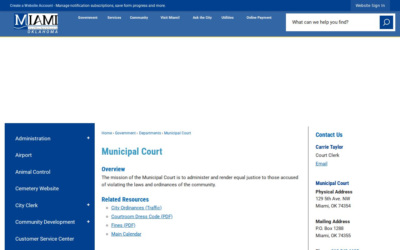 Ottawa County Miami municipal warrant records court contact page
