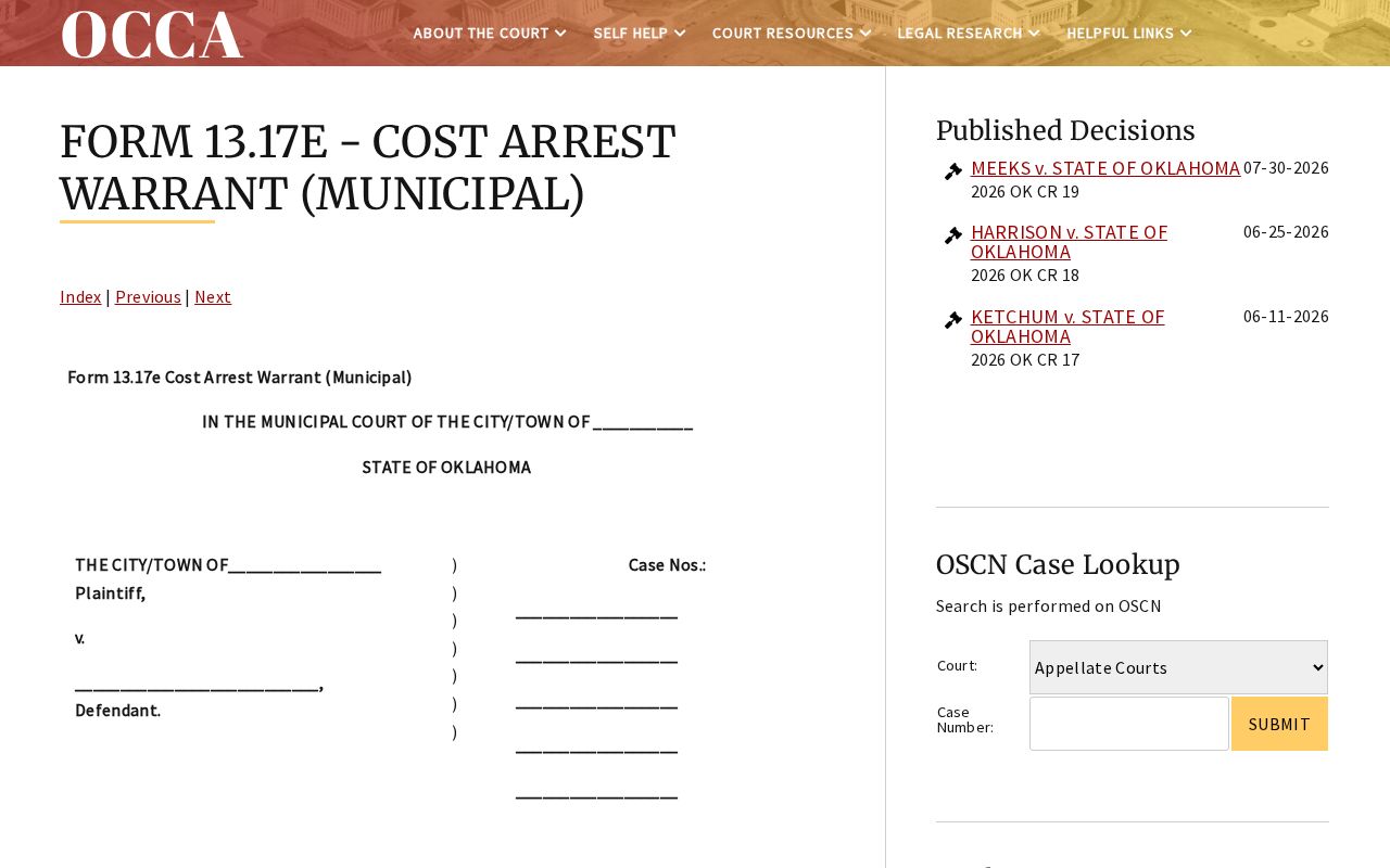 Ottawa County cost-arrest warrant records official Oklahoma model form