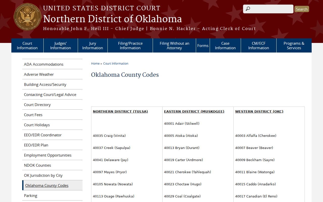 Ottawa County warrant records jurisdiction map for the Northern District of Oklahoma