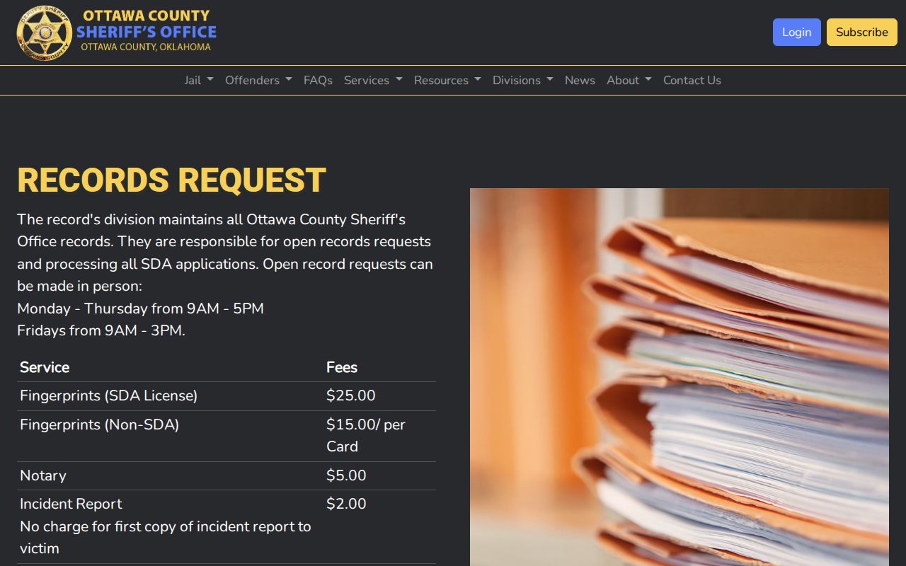 Ottawa County Afton warrant records sheriff records-request routing